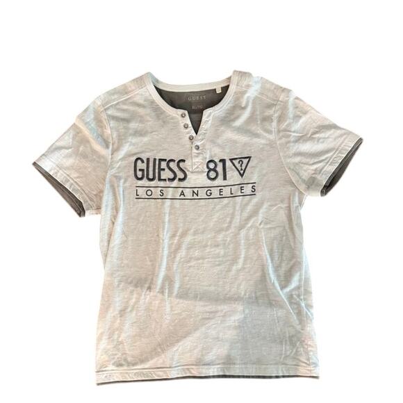 Guess 81? Los Angeles Men’s Henley T-Shirt XL White Gray Trim Embroidered Logo - Picture 1 of 16